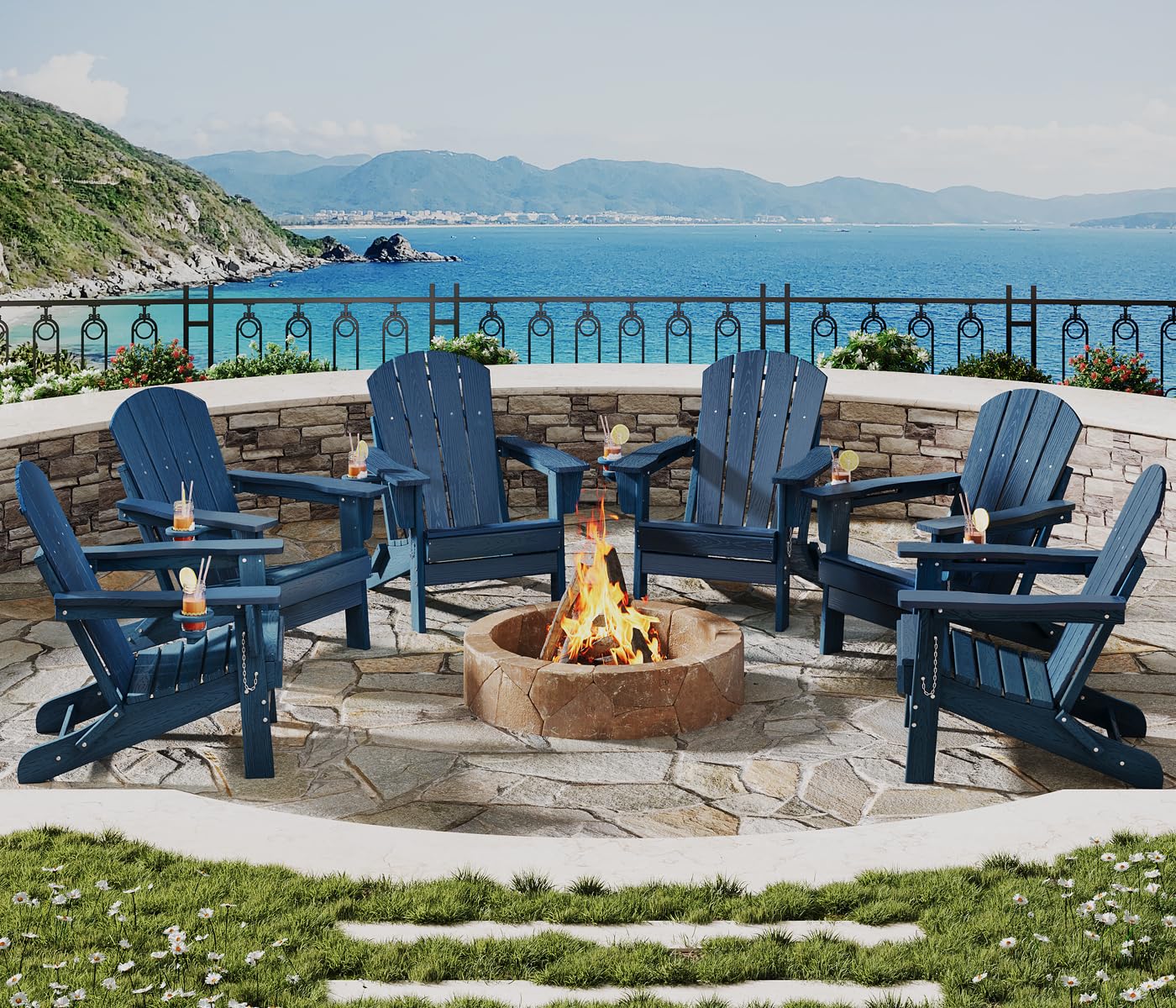 ADIRONDACK 折り畳みチェア アウトドアチェア 6脚セット 折りたたみ式 Amazon.com : HDPE Folding Adirondack Chair Set of 6 with Cup
